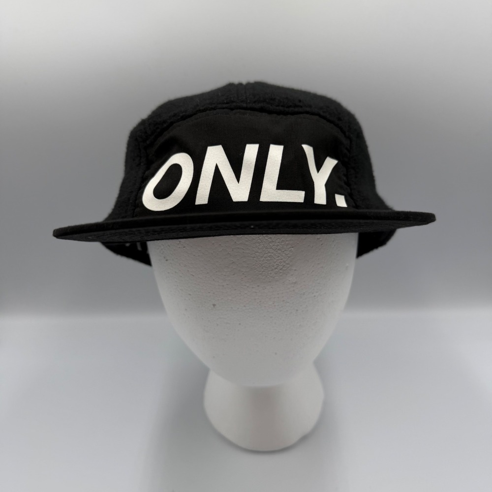 Only NY 5 Panel Hat‎ Black Fleece Canvas Camper Cap Made in USA Adjustable Strap